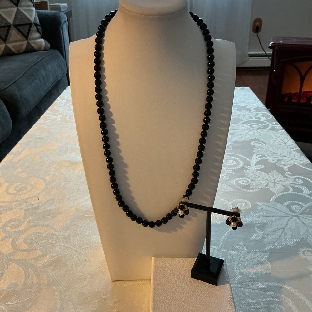Black Acrylic Gold Tone Necklace and Earring Set
